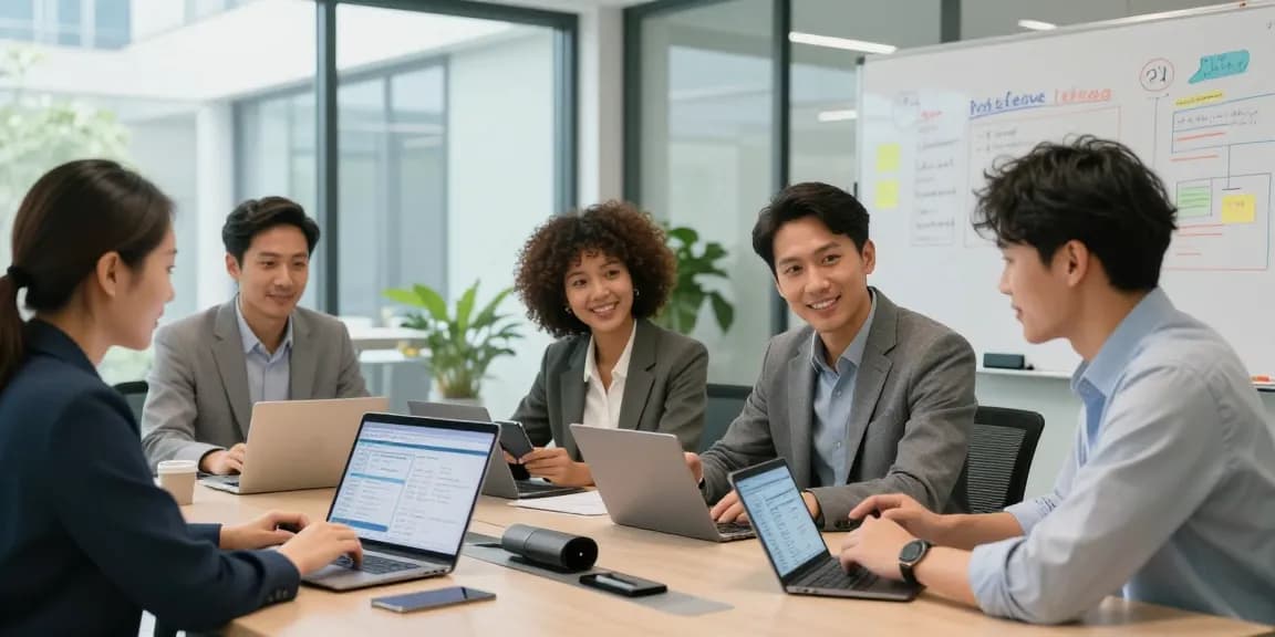 Evaluation of O2 business mobile phone deals in a collaborative office meeting.