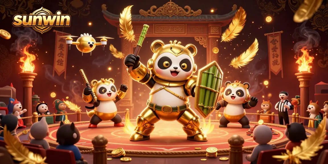 Experience thrilling gameplay action at sunwin as a golden panda mech battles in an exciting arena.
