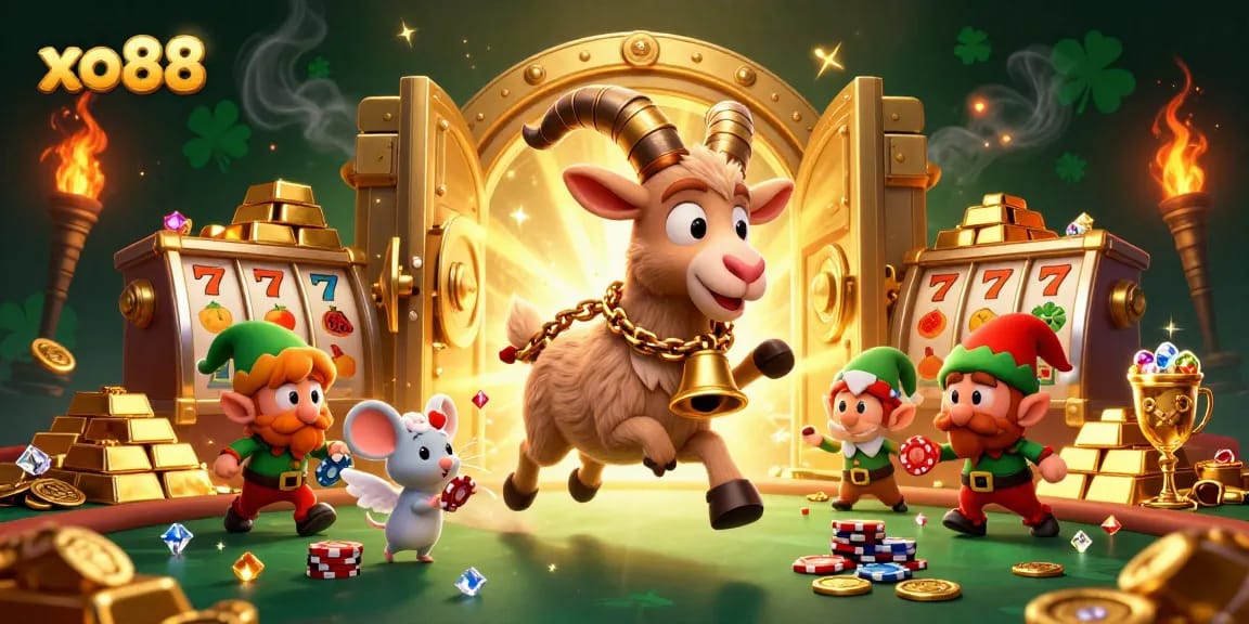 Experience thrilling gameplay at xo88 as gremlins steal poker chips in a festive casino scene.