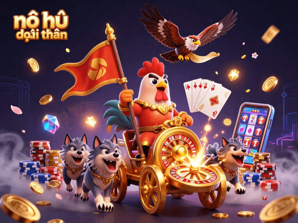 Spin the reels and win big with nổ hũ đổi thưởng in this vibrant 3D illustration.