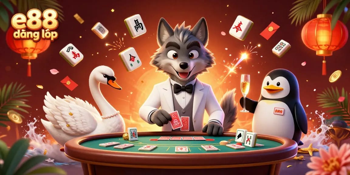 Experience seamless e88 đăng nhập at this vibrant casino scene featuring stylish characters and festive elements.