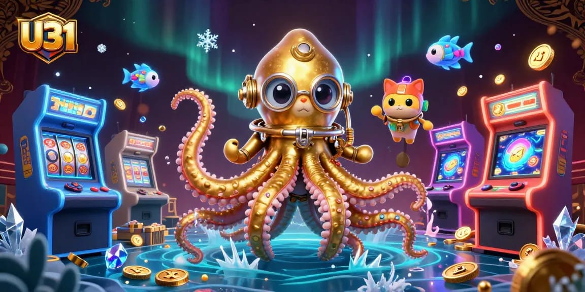 Experience U31's thrilling gaming adventure with a colossal kraken, diving cat, and vibrant arcade action.