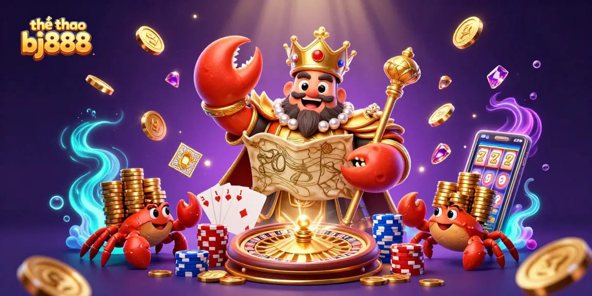 Experience thrilling sports betting action at thể thao bj888 with majestic crab king, treasure maps, and vibrant gaming elements.