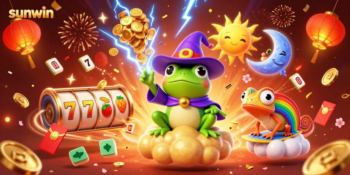 Experience sunwin's exciting slot action with vibrant characters and dynamic casino elements.