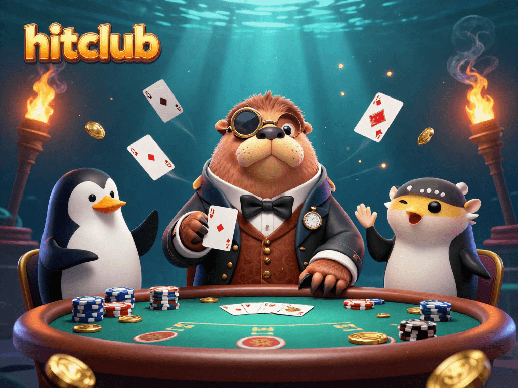 Join the hitclub for a thrilling poker showdown with animated characters and action-packed visuals.