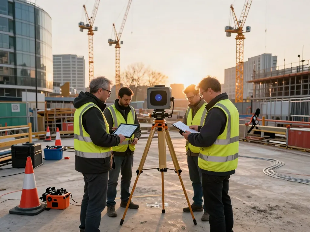 Utility Mapping London: Survey team using GPR equipment on an urban construction site.