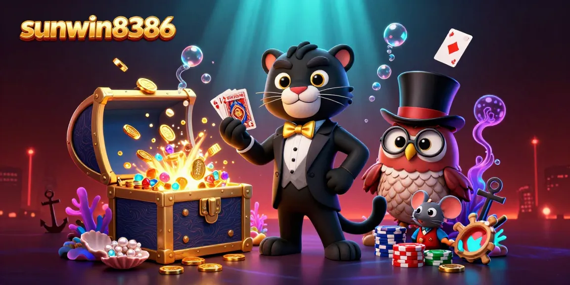 Place bets with sunwin8386 at the casino table while a panther elegantly deals cards and friends cheer.