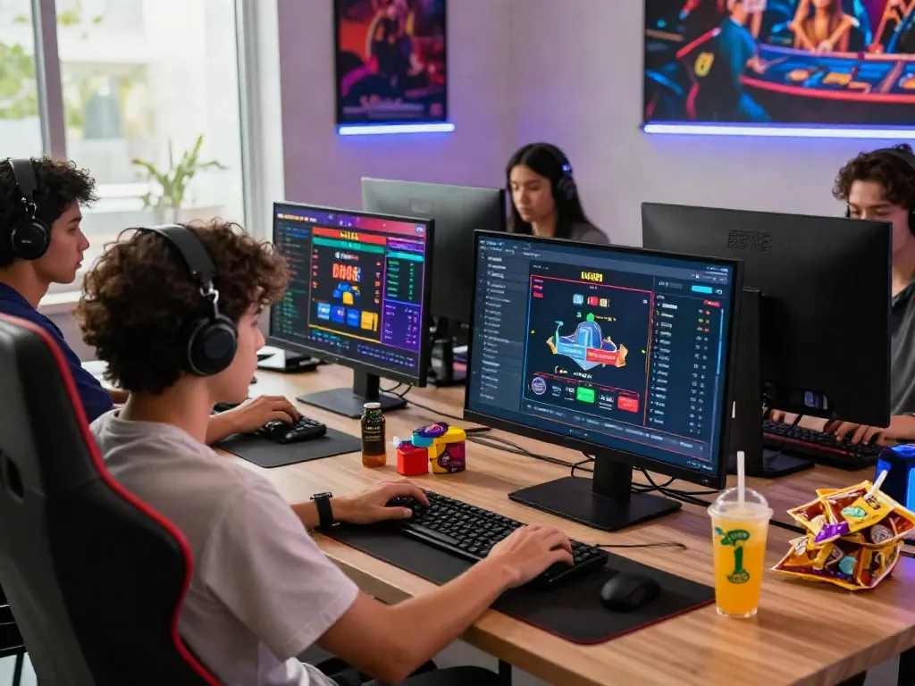 Engaged players in a modern online gaming setup at 1da88.it.com.