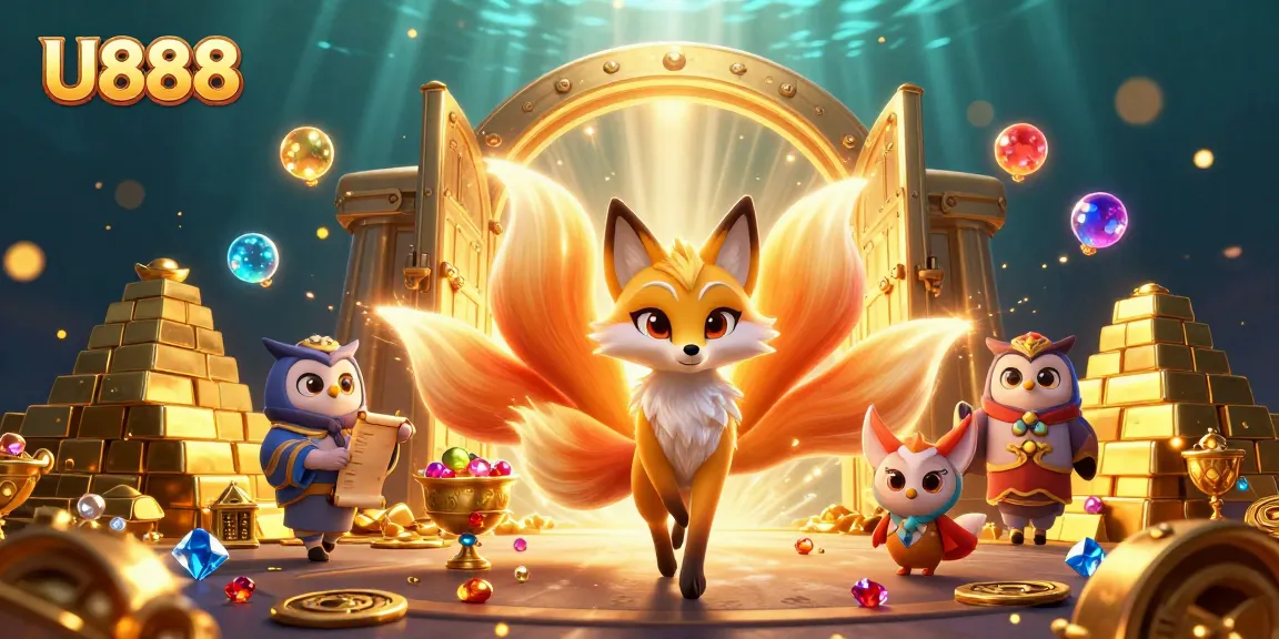 Play slots at U888 and unlock treasures with the nine-tailed fox spirit and wise owl in a magical casino.