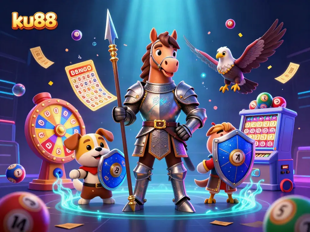 Engage in thrilling betting action at ku88 with vibrant lottery-themed characters and dynamic game elements.