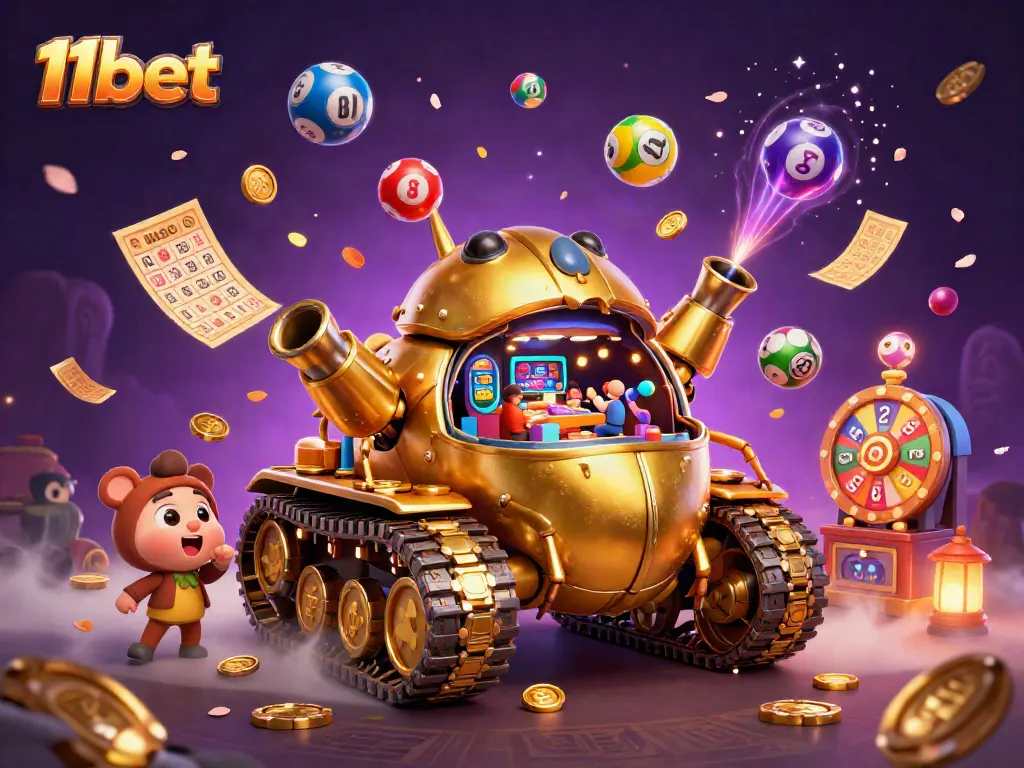 Engage in thrilling gambling adventures with 11bet's vibrant casino-themed illustration.