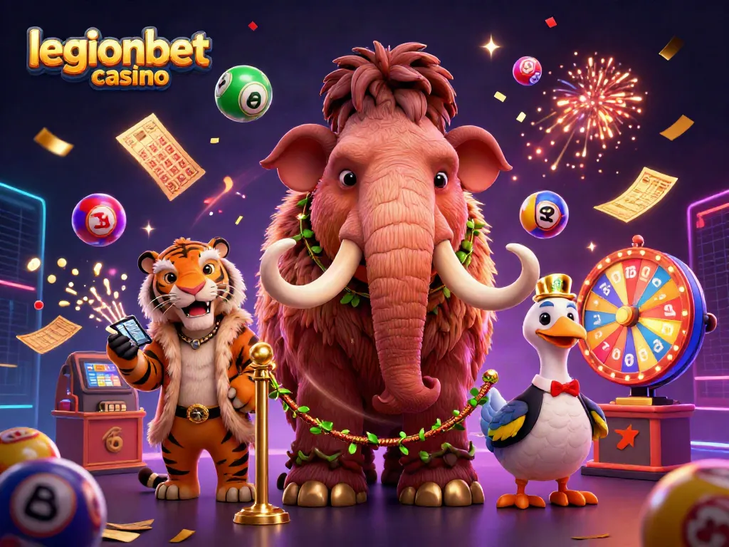 Experience the thrilling atmosphere of legionbet casino with a bouncer, VIP guest, and festive elements.