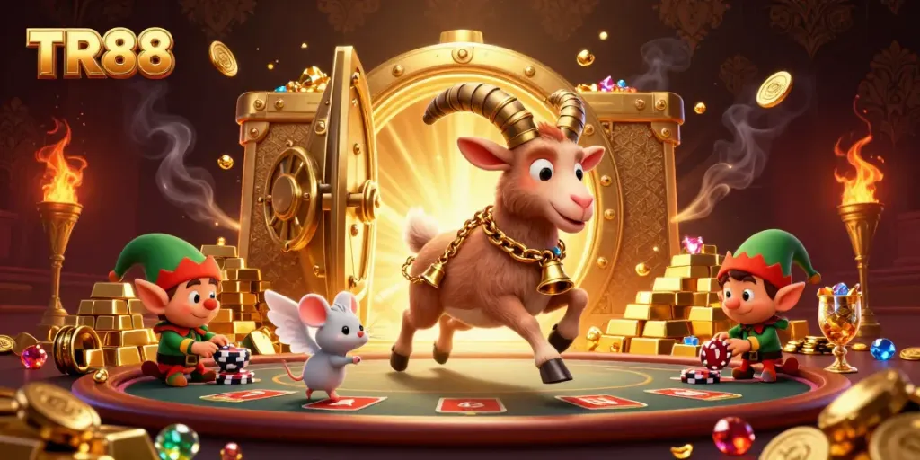 Join the TR88 casino excitement with festive characters stealing poker chips and treasures.