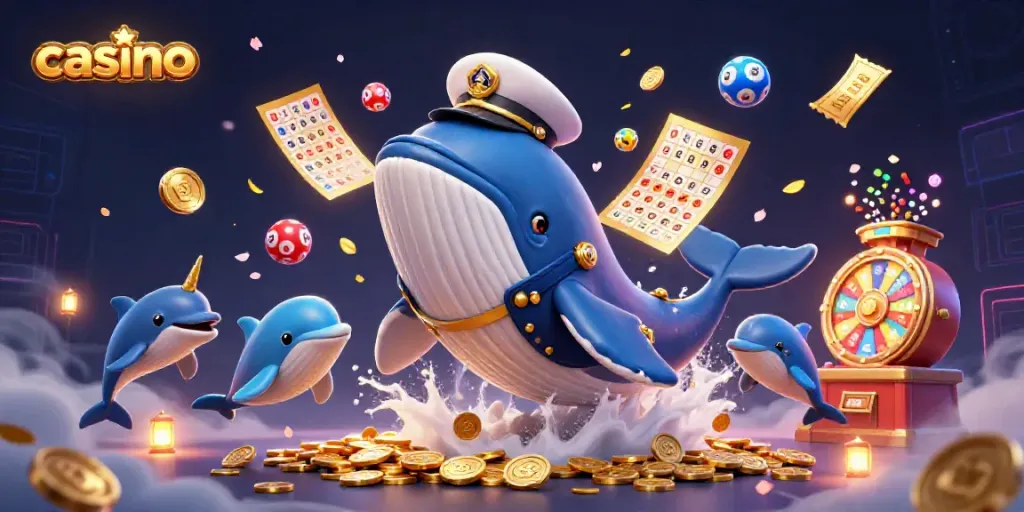 Experience the thrill of casino gaming with a whale and dolphins celebrating winning moments.