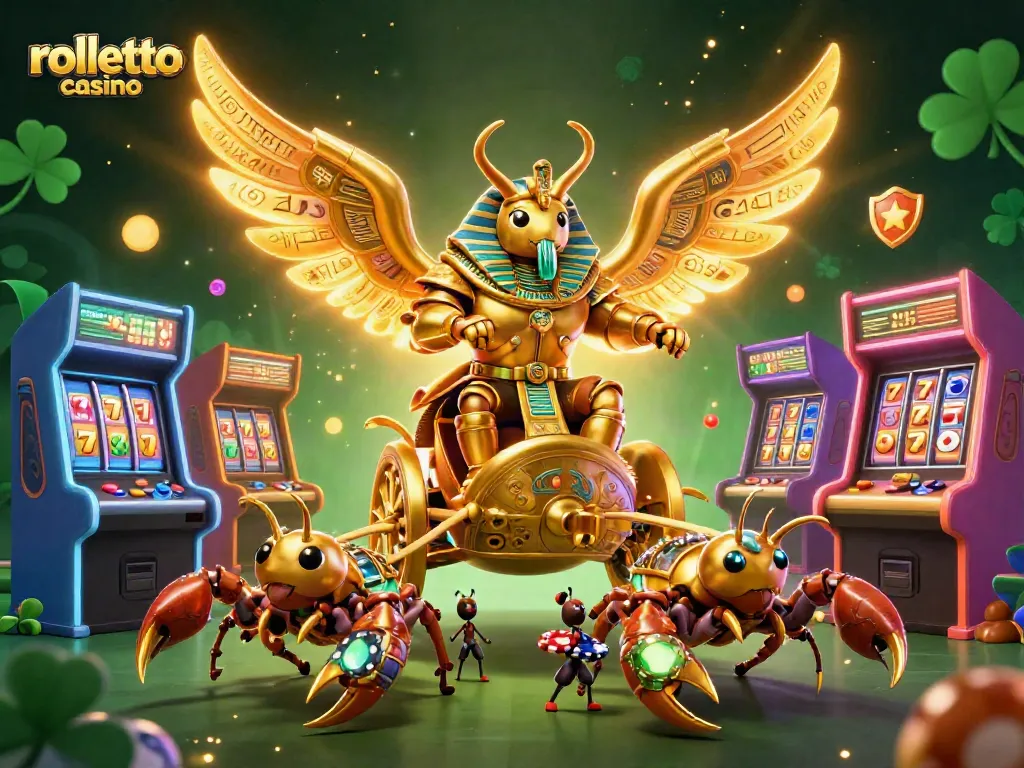 Engage with rolletto casino heroes amidst vibrant slot reels and gaming icons.