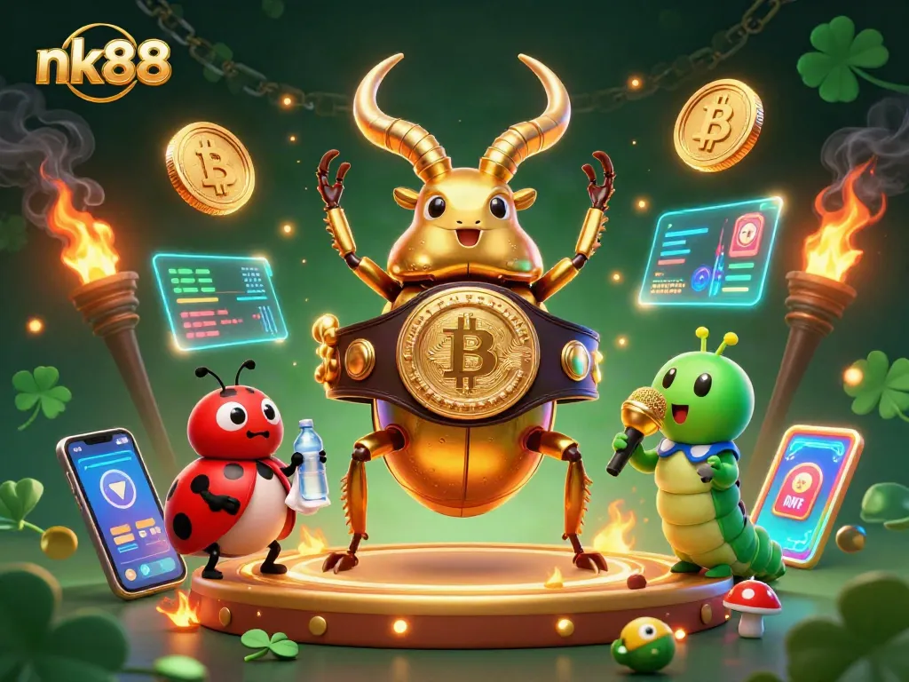 Win big at nk88 with exciting casino games and vibrant visuals in a dynamic 3D illustration.