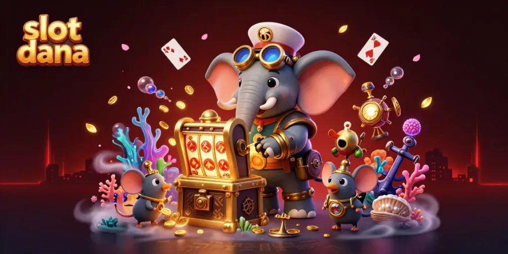 Experience thrilling gameplay at slot dana with a vibrant steampunk casino scene featuring a whimsical elephant engineer.