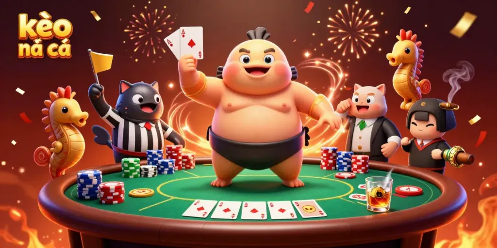 Experience the excitement of kèo nhà cái with a colorful underwater poker showdown featuring adorable characters.