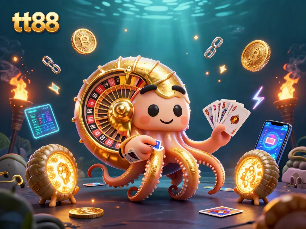 Engage with tt88's thrilling roulette gameplay featuring a giant nautilus, vibrant crypto elements, and rich animations.