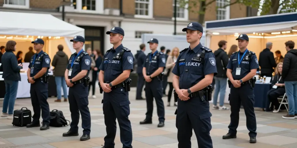 Security experts providing trusted protection at a corporate event in London, ensuring a safe environment for guests.