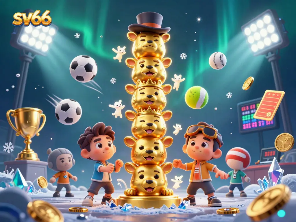 Experience thrilling bets with sv66 at a vibrant online casino scene with animated characters and dynamic sports elements.