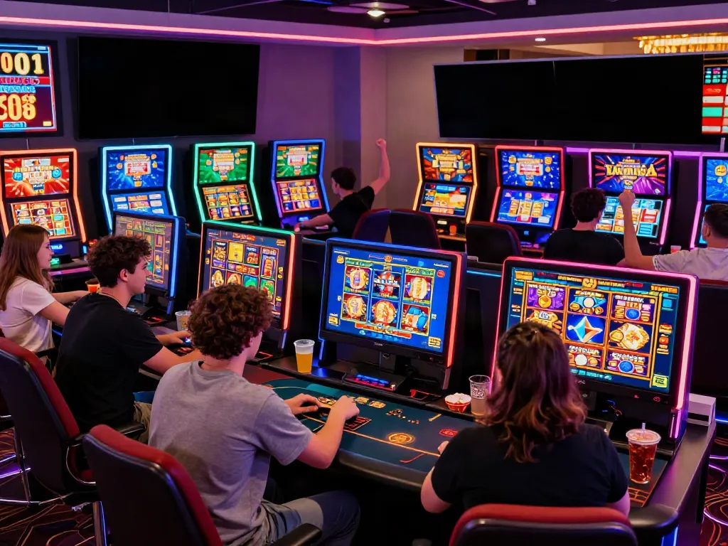 Players enjoying games at casinos not on GamStop with vibrant atmosphere and high-tech setups