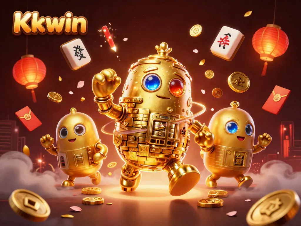 Experience thrilling gameplay with Kkwin's dynamic 3D gambling scene featuring golden elements and casino symbols.