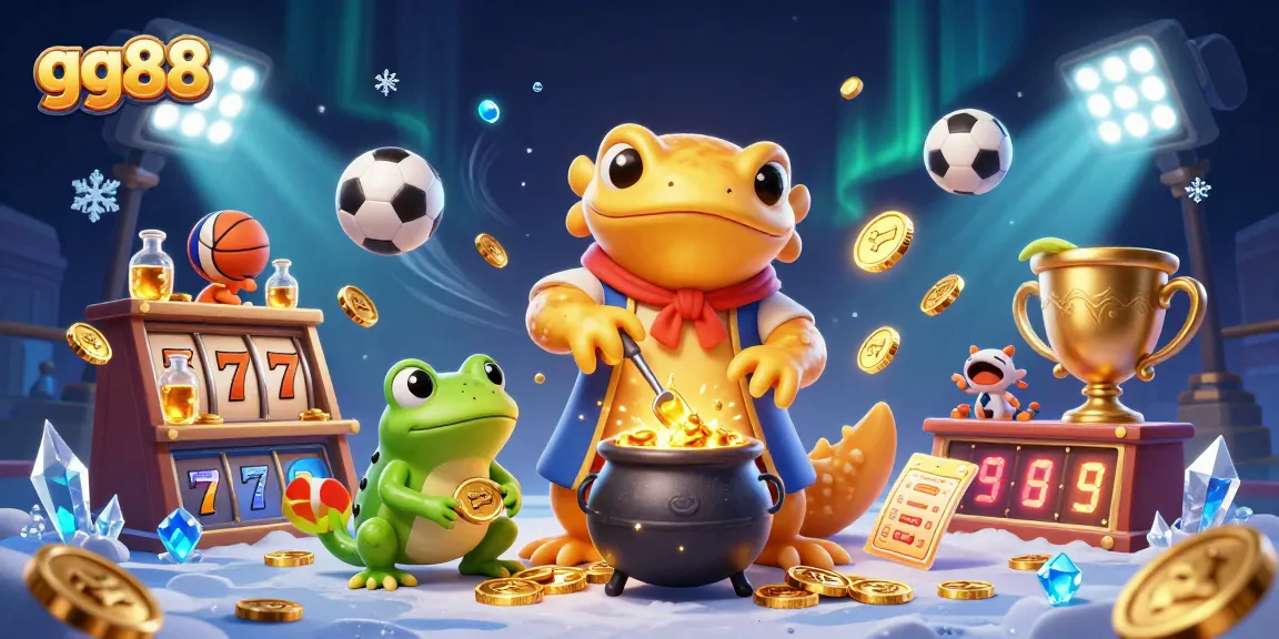 Engage with gg88 through a vibrant 3D scene of alchemy and sports betting excitement.