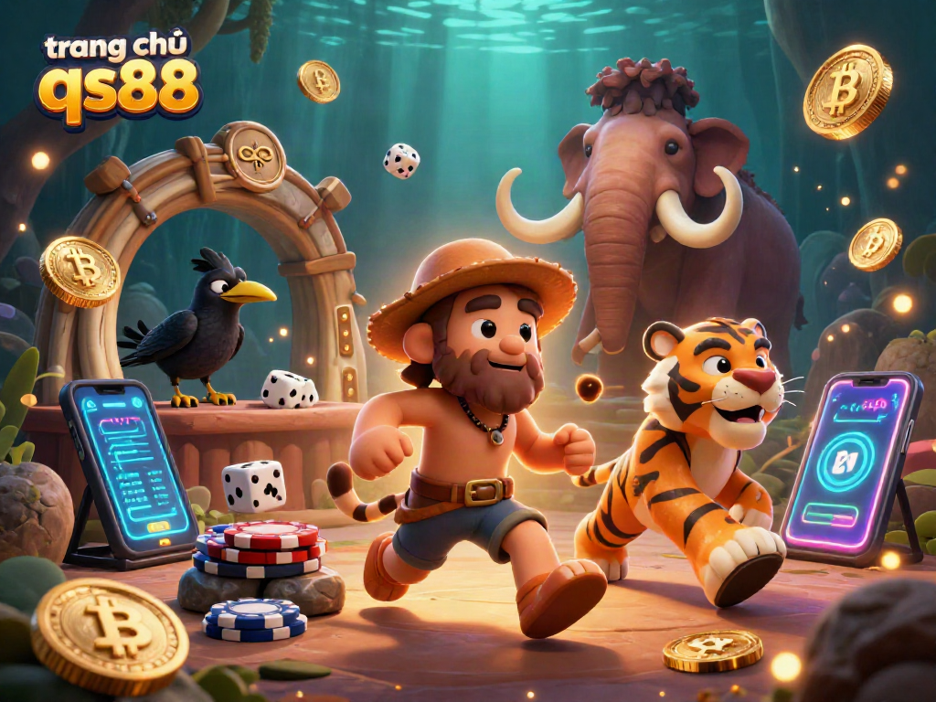 Experience gaming excitement on trang chủ qs88 with a vibrant prehistoric casino scene.