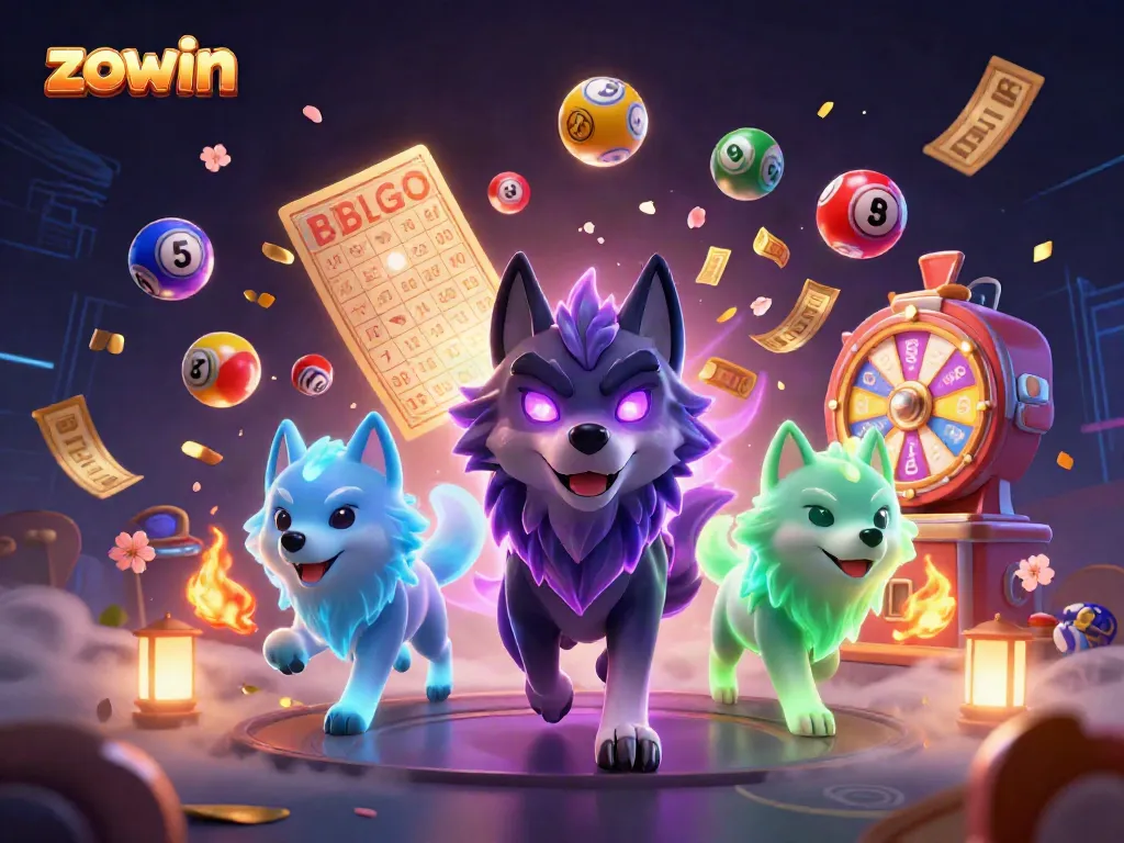Engage with thrilling games at ZOWIN, highlighted by a captivating 3D wolf scene and dynamic lottery elements.