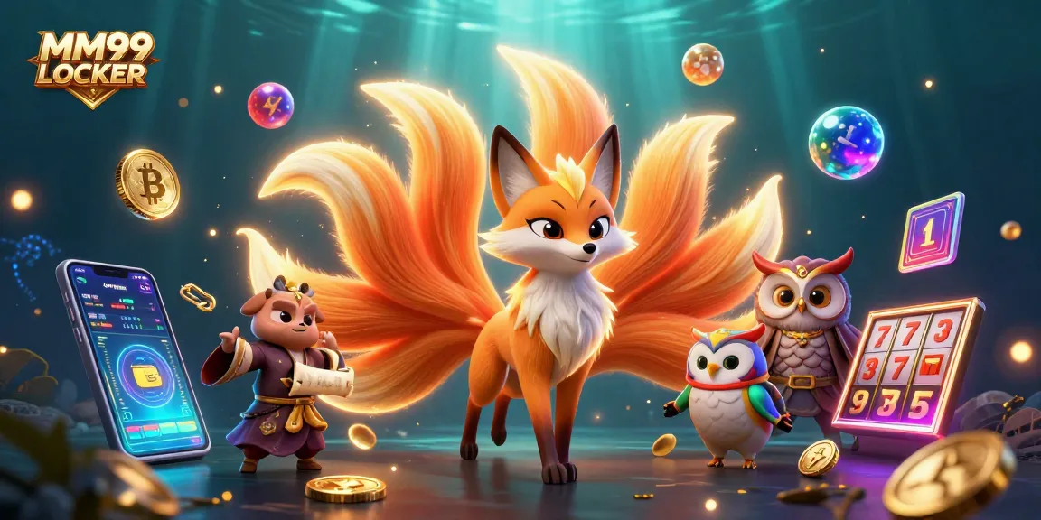 Engage in thrilling slots at MM99 LOCKER with vibrant 3D spirits and glowing crypto coins.