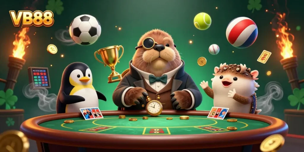 Engage with VB88 in an exhilarating underwater poker game featuring a jolly walrus, penguin dealer, and bluffing pufferfish.