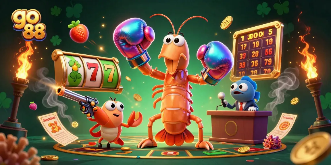 Engage with go 88 through a vibrant 3D illustration showcasing exciting slot games and dynamic characters.