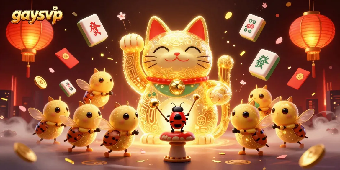 Win big with gaysvp's vibrant casino-themed 3D illustration featuring a giant lucky cat.