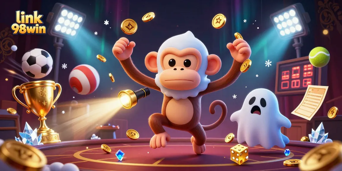 Experience thrilling gameplay with link 98win, showcasing a whimsical scene from a haunted casino.