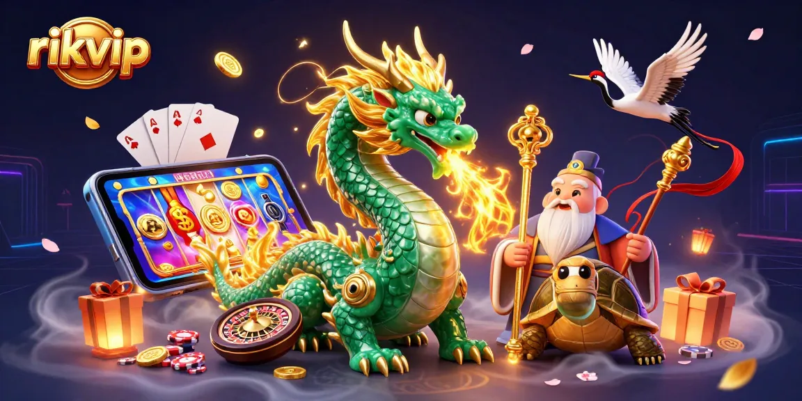 Play exciting games at rikvip with playful dragons, luck, and vibrant casino elements.