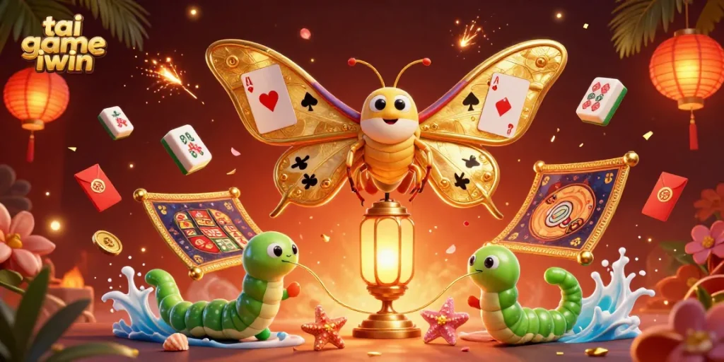 Engage with tai game iwin in an exciting casino-themed illustration featuring vibrant casino elements.