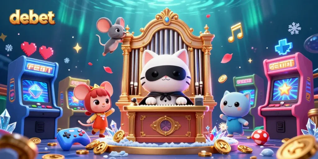Spin and win at debet's colorful casino with playful characters and game elements!