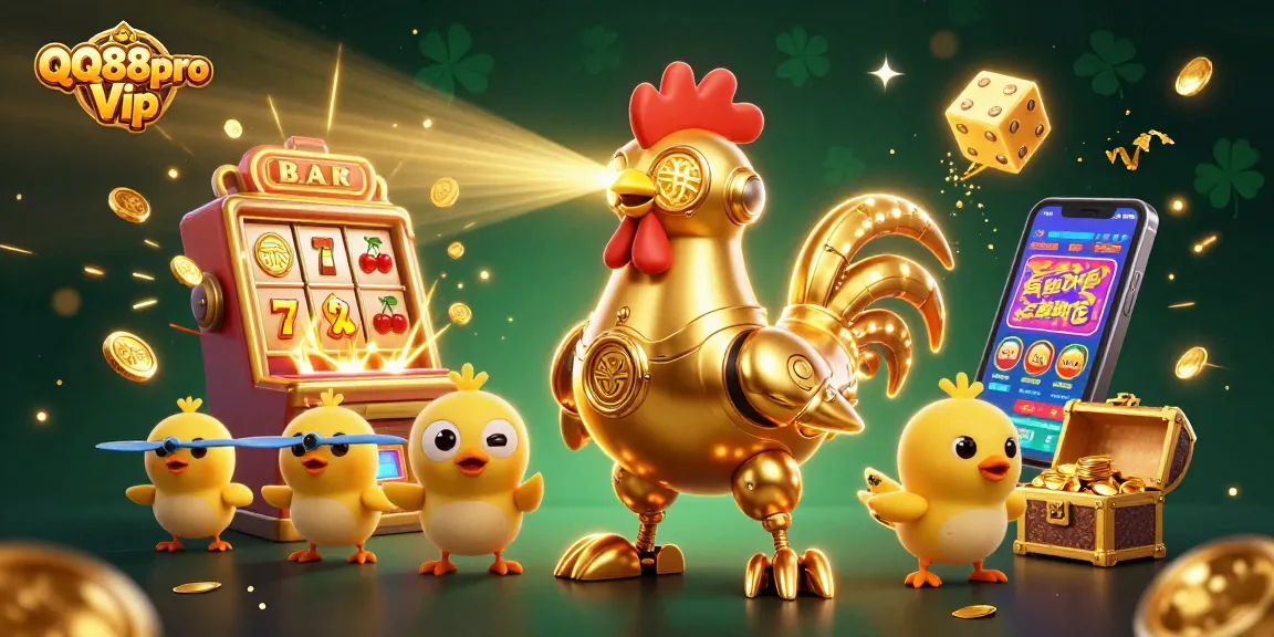 Experience thrilling gameplay at QQ88pro Vip with dynamic slot games and vibrant casino elements in this captivating illustration.