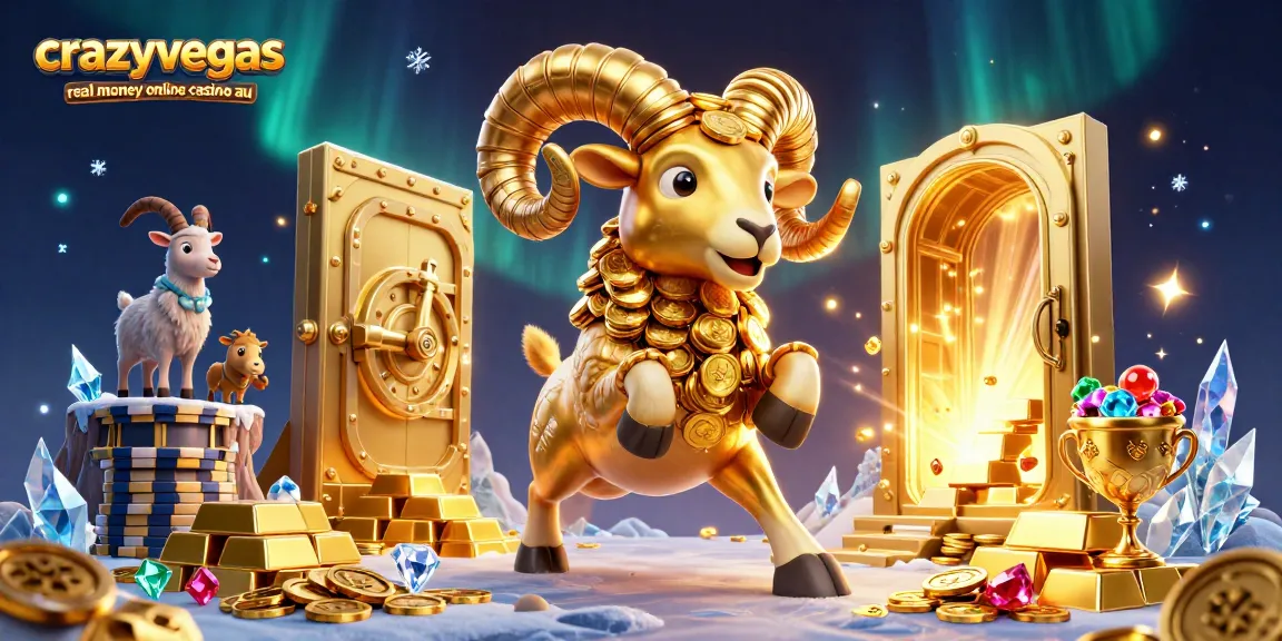 Experience thrilling gameplay at crazyvegas real money online casino au with vibrant golden ram illustration and treasures.