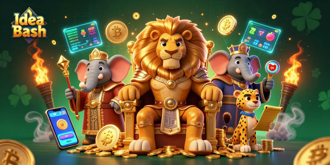 Unleash the thrill with Idea Bash's vibrant casino scene featuring royal characters and crypto elements.