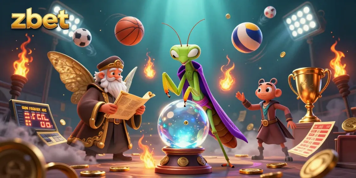 Bet on zbet with a vibrant 3D fortune teller scene featuring sports elements.