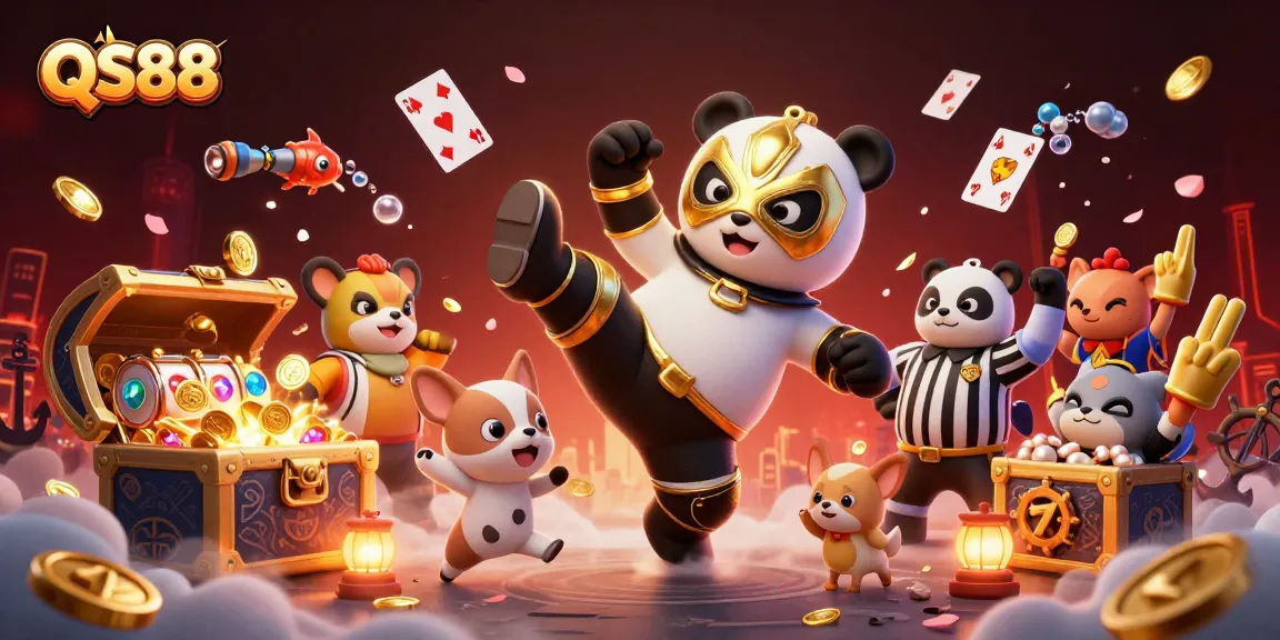 Experience thrilling action at QS88 casino with lively gaming characters and vibrant elements.